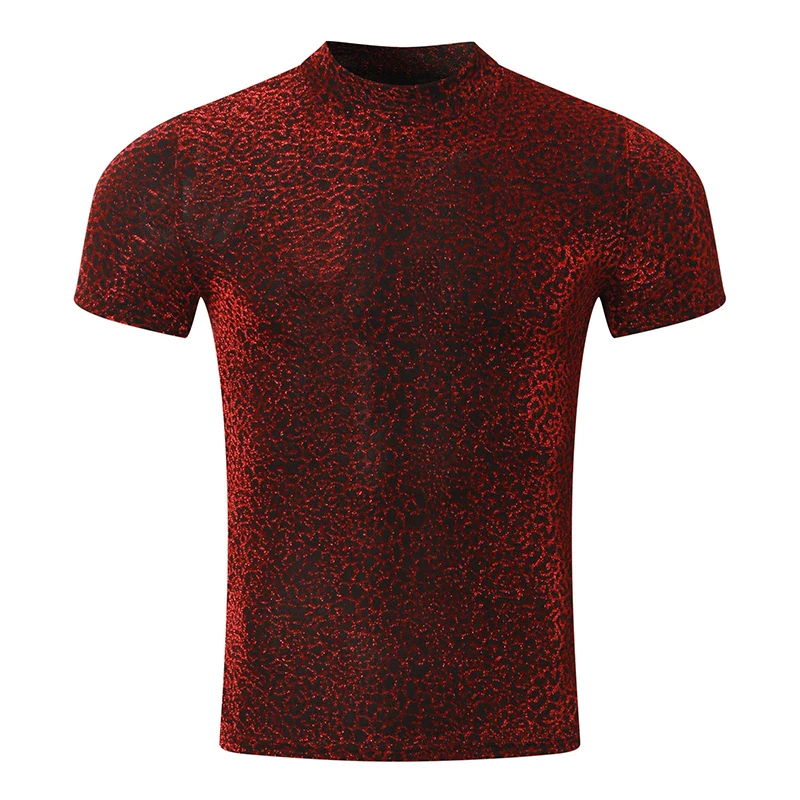 Men s Summer Tops Stylish Textured Shimmering  Fit Turtle Neck Short Sleeve T-Shirts