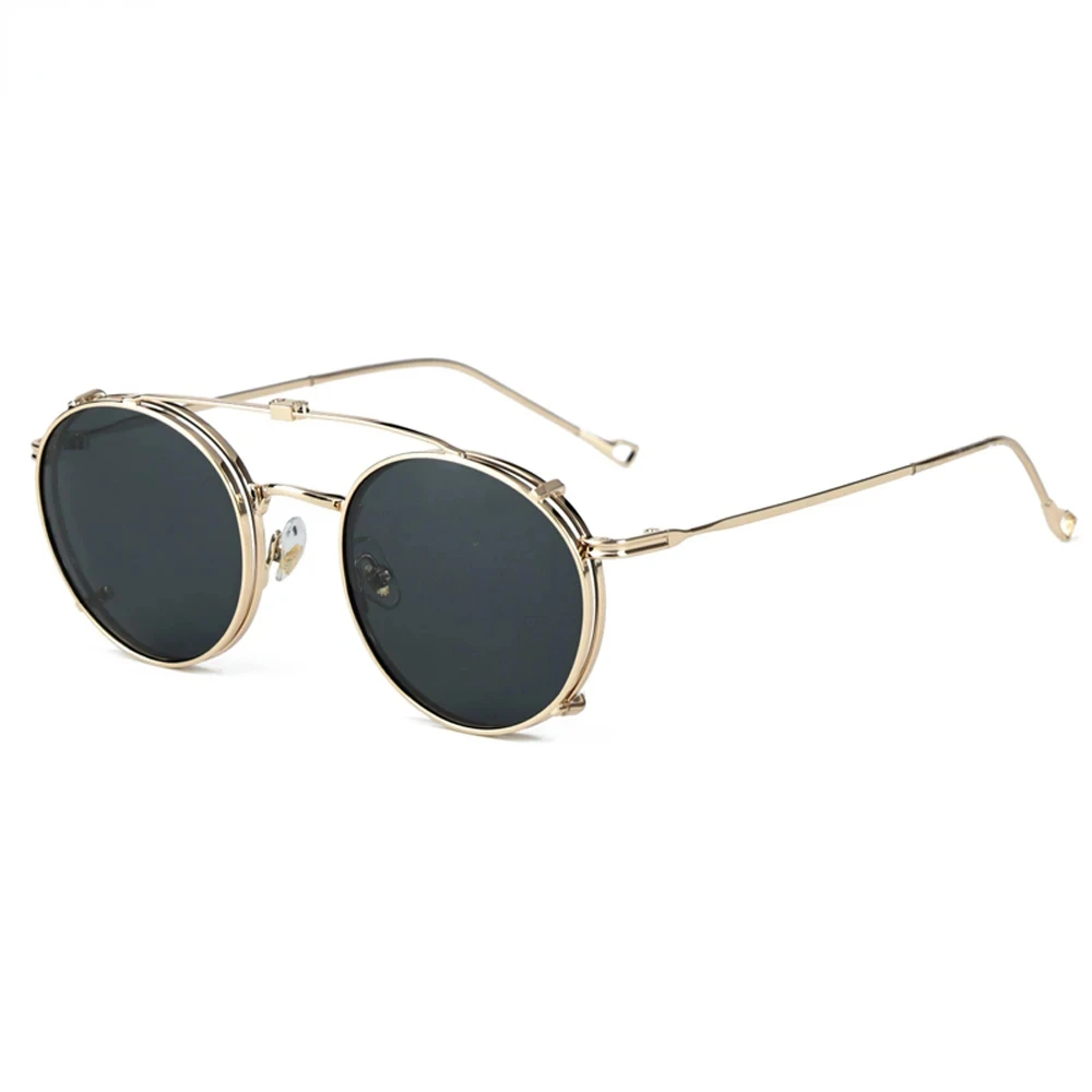

Kachawoo polarized sunglasses round frame men women metal sun glasses retro fip up eyeglasses gold brown black birthday gifts