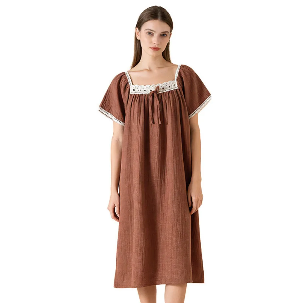 

Pure Cotton Loose Nightgown Woman Night Clothes Short Sleeve Summer Pajamas Dress Women's Sleepwear One Piece Homewear Nightie