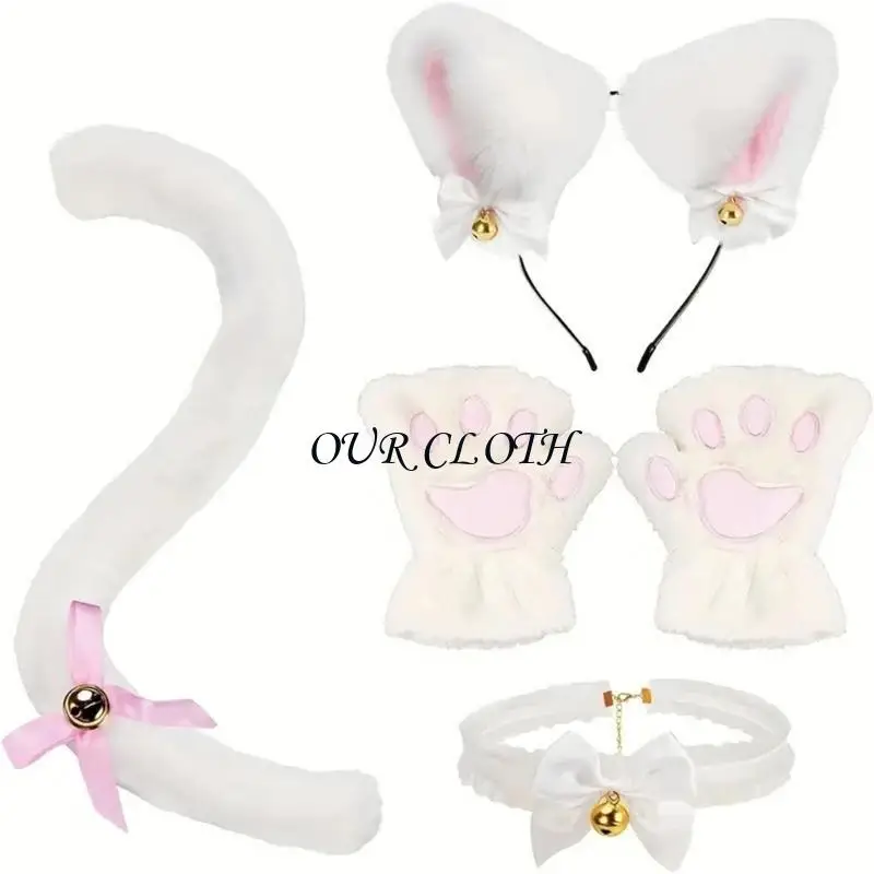 accessori per vestire i gatti includono collana, cerchietto per capelli, coda e guanto per ragazza Y1AC