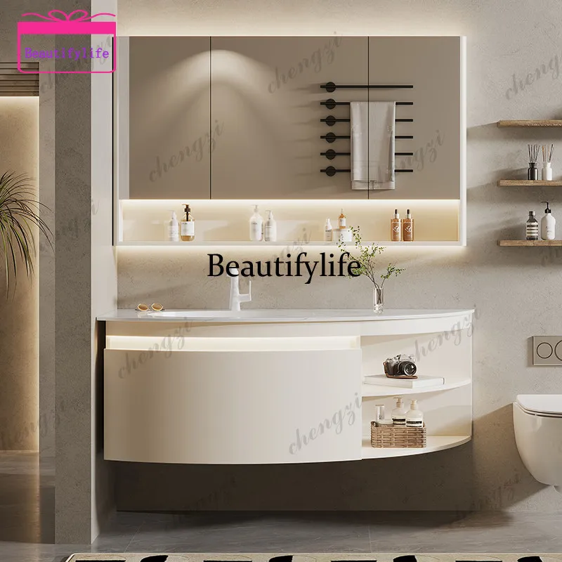 A17 Slate seamless ceramic integrated basin bathroom cabinet combination circular arc toilet washstand