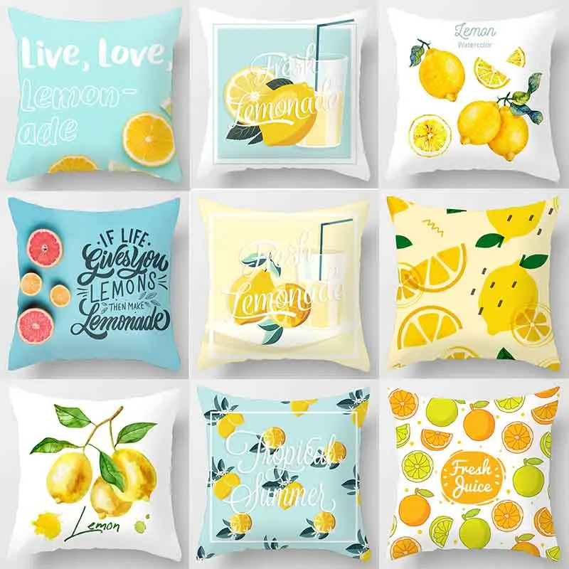 Student Pillowcase Office Nap Pillow Square Pillow Lemon Fruit Pattern Home Sofa Pillow