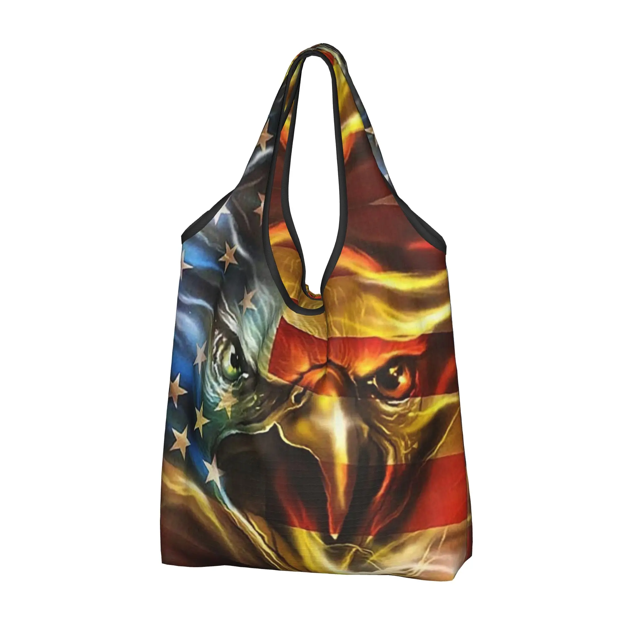 American Flag Eagle Grocery Shopping Bags Kawaii Shopper Shoulder Tote Bags Big Capacity Portable Patriotic Handbag
