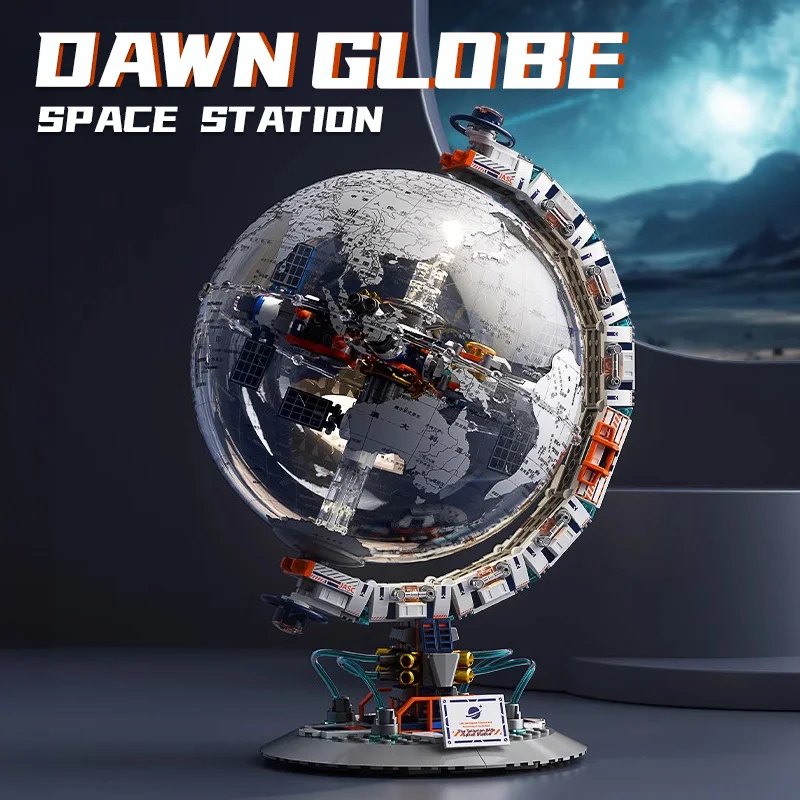 Space Station Globe Building Set Rotatable Globe Display Model with English Mark Dual Illumination Chrismas Gift for Kid Student