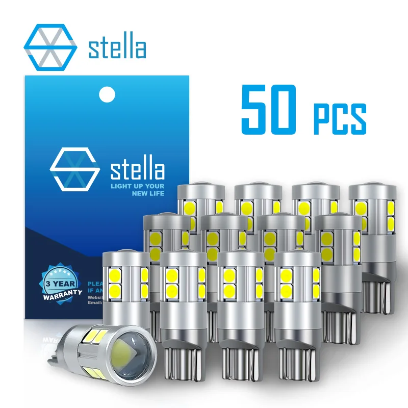 Stella 50pcs LED T10 W5W 194 Ice Lamps for Cars Interior Light Auto Accessories 12V White for Clearance lights Reading Lamp DRL