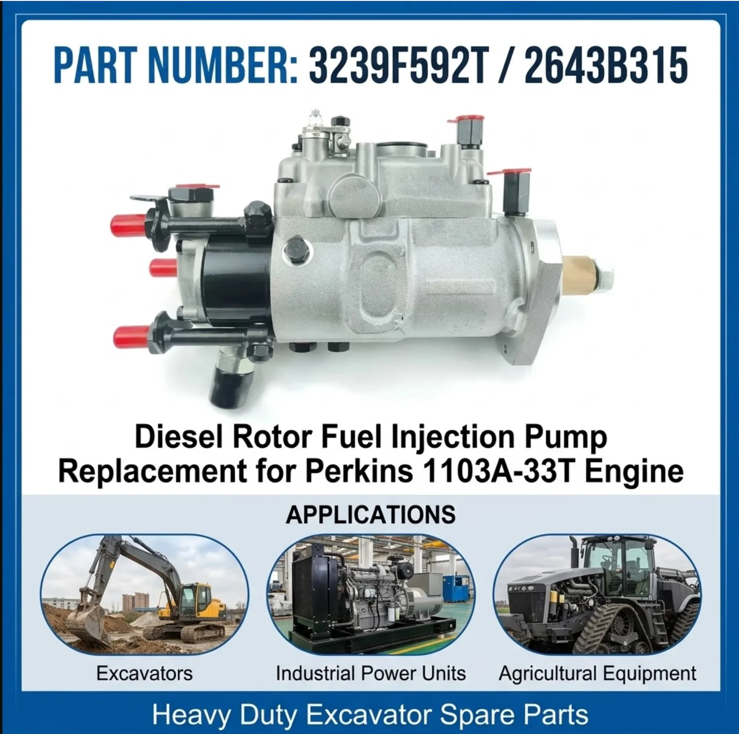 V3239F592T 2643B315 Diesel Rotor Fuel Injection Pump Replacement for Perkins 1103A-33T Engine Heavy Duty Excavator Spare Parts