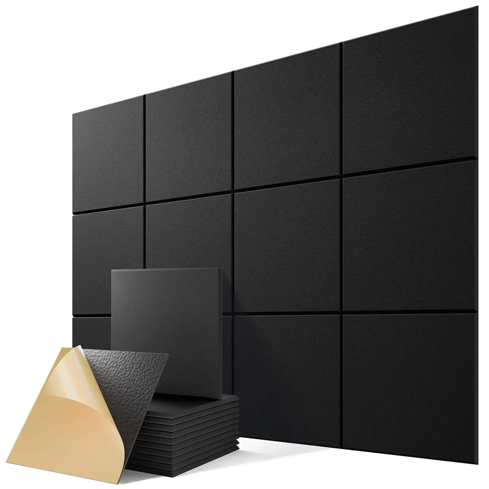 

12PCS 12x12x0.4Inch Self Adhesive Acoustic Panels Square Sound Proof Noise Insulation Wall Sticker for Home Recording Studio KTV