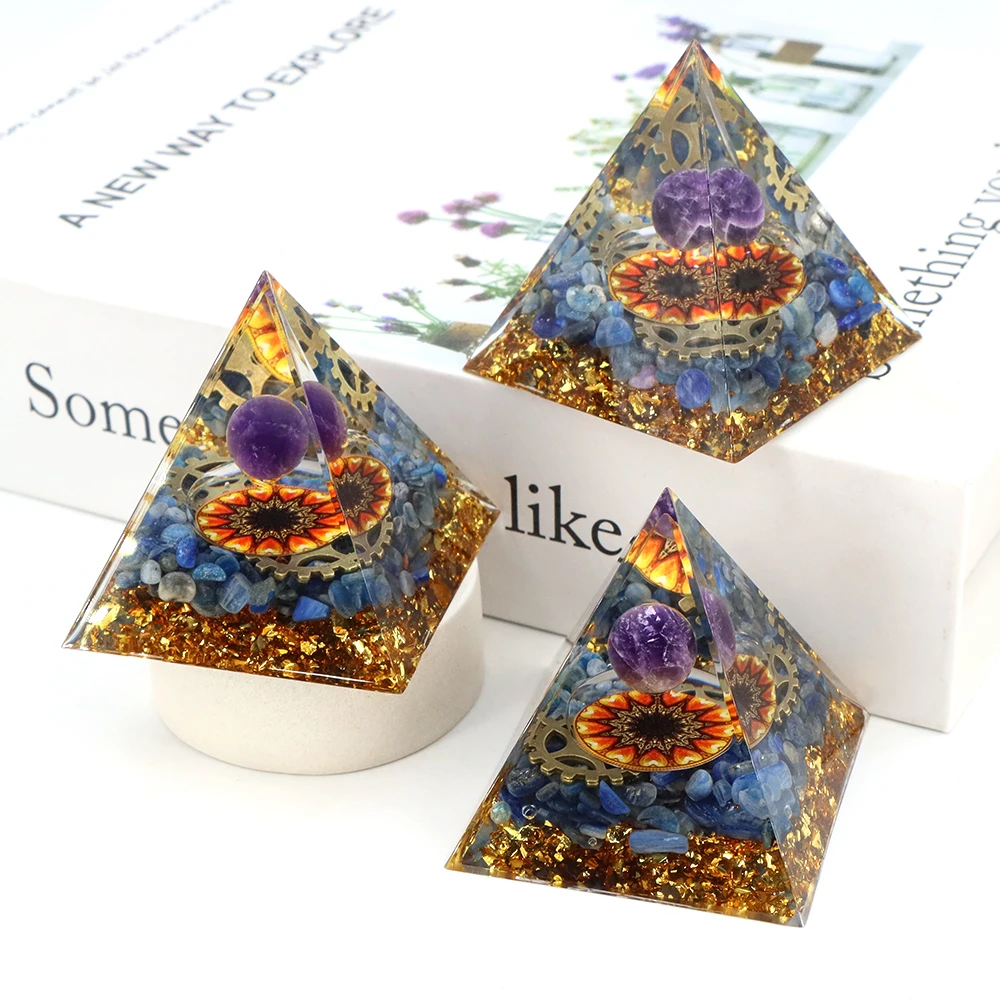 

5cm Crystal Pyramid Orgonite Reiki Natural Amethyst Ball Healing Gemstone Chakra Tool Ornaments Resin Stone Home Decoration Gift
