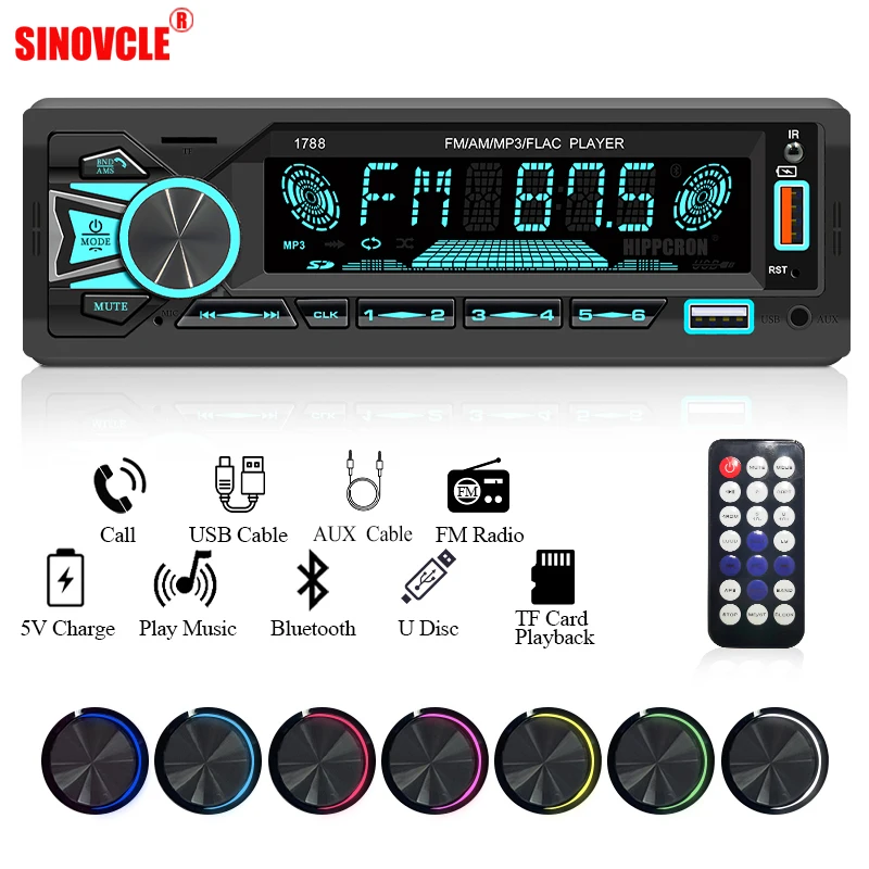 SINOVCLE Автомобильный радиоприемник 1din Стерео Bluetooth MP3-плеер FM-приемник с дистанционным управлением AUX/USB/TF-карта в комплекте приборной панели