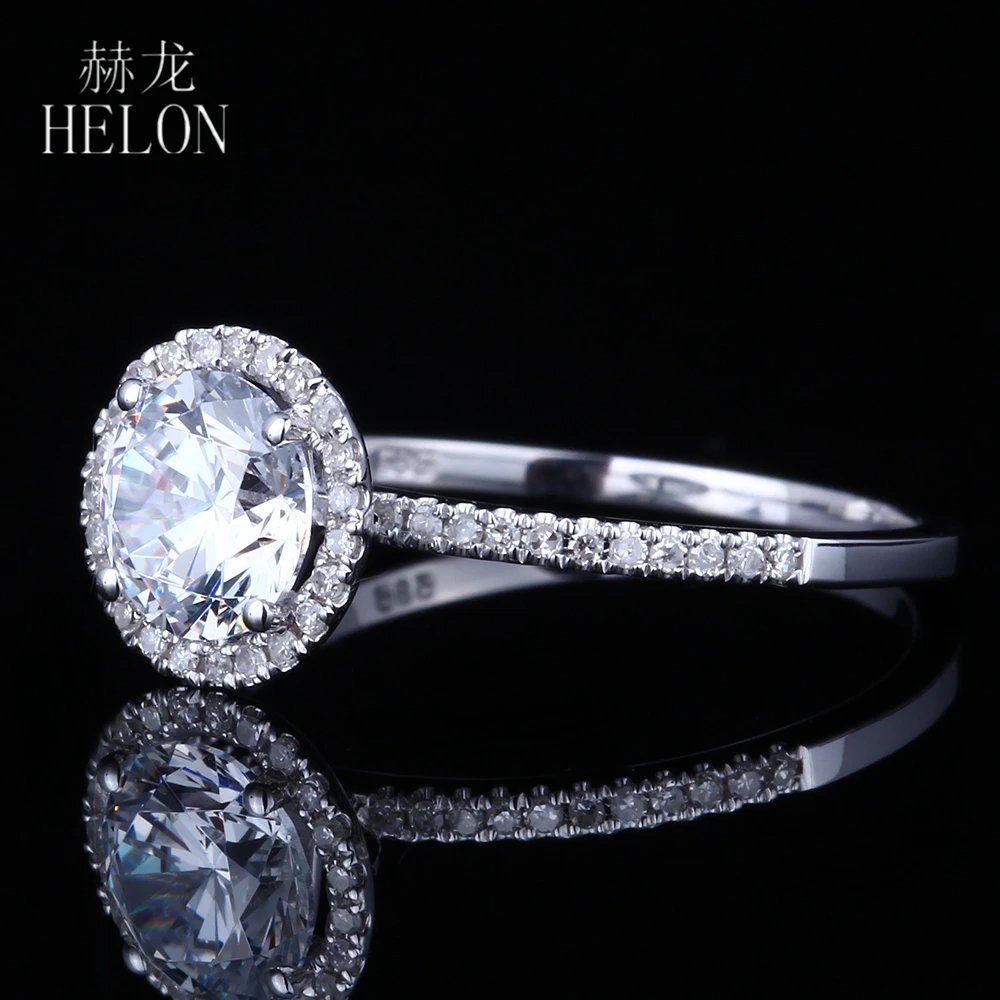 HELON Luxury Solid 14K AU585 White Gold Round Cut 1ct DEF Color Moissanite Engagement Ring  for Women Bridal Anniversary Gift