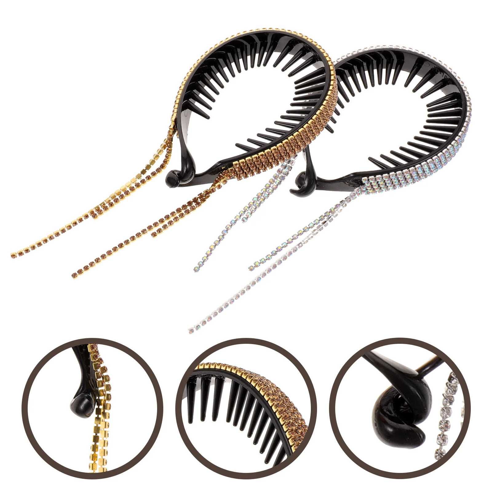 

2 Pcs Tassel Buckle Bridal Hair Accessory Holder Rhinestones Cuff Vintage Clips Prom Curly