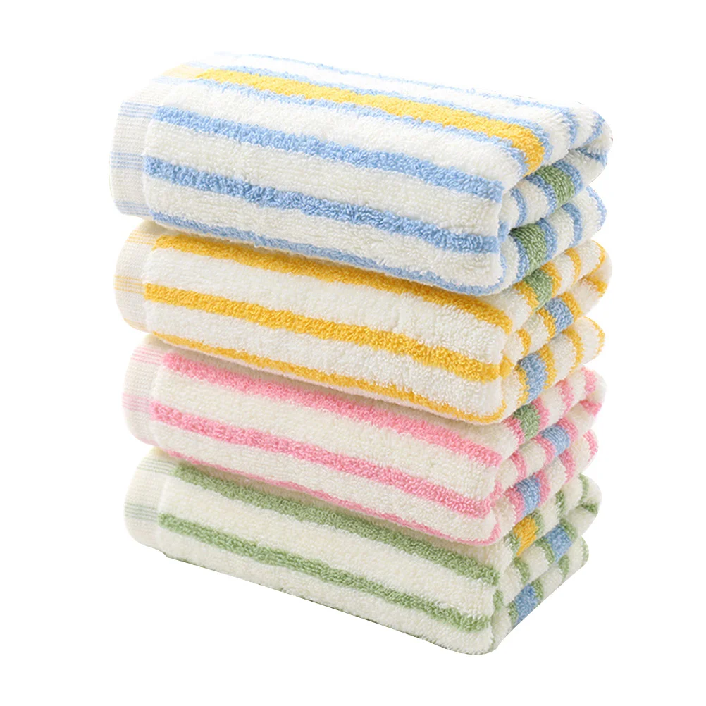 

4Pcs Striped Cotton Towels Soft Absorbent Hand Face Washcloths Bath Kitchen EcoFriendly Premium Quality Towels Set