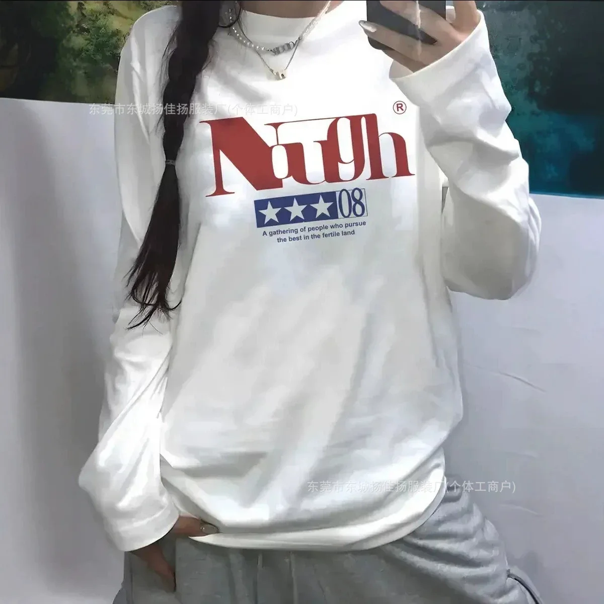 Women 100% Cotton Long Sleeve T Shirt Retro Varsity Letter Star Graphic Tee Y2K Streetwear Loose Crew Neck Casual Slogan Tops