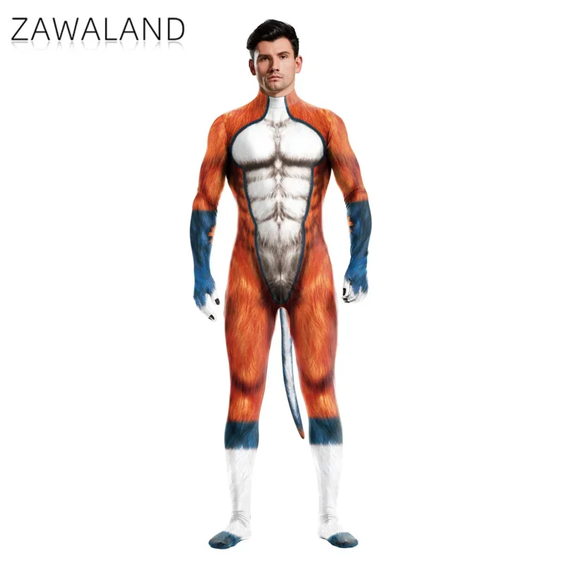 Zawalland animal beast mono unisex de cobertura completa, mono elástico para fiesta sexual, lobo, zentai, disfraz de Halloween, disfraz de cosplay