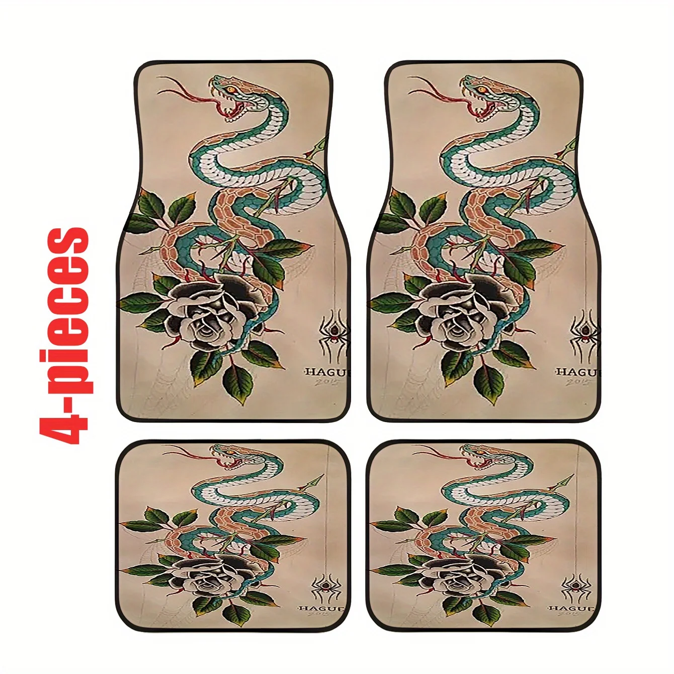4pcs Car Floor Mats Set, Digital Print Snake Pattern - All-Season Classic Base, Easy-Clean Interior Accessory For All Car Models