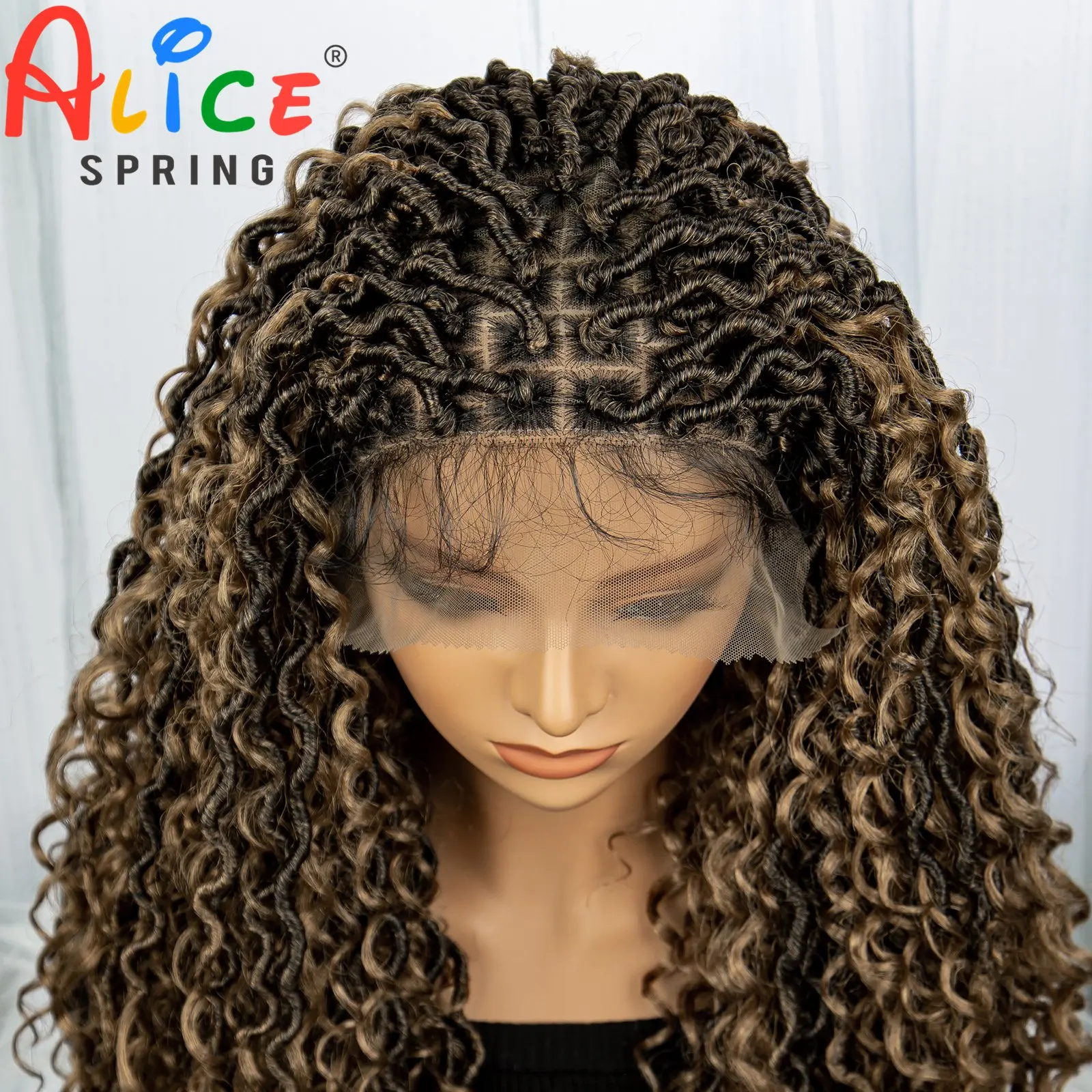 Curly Synthetic Wigs for Black Women Ombre Goddess Faux Locs Braided Wigs with Baby Hair Locs Twist Crochet Curls Braids Wigs