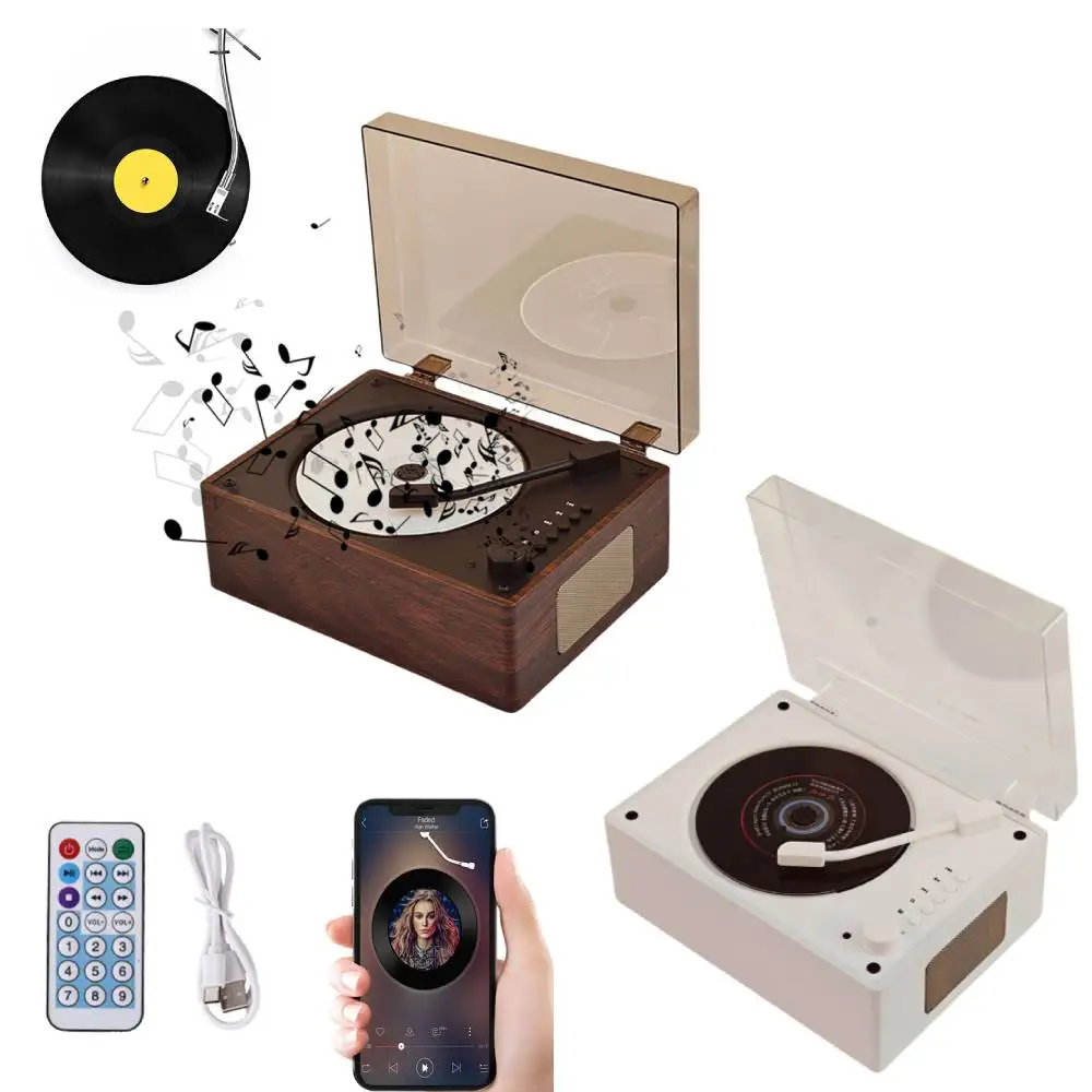 Vintage Leather CD Player Audio Disc Bluetooth 5.0 Built-in Speaker Portable Rechargeable Lossless CD Music Player Home Decor