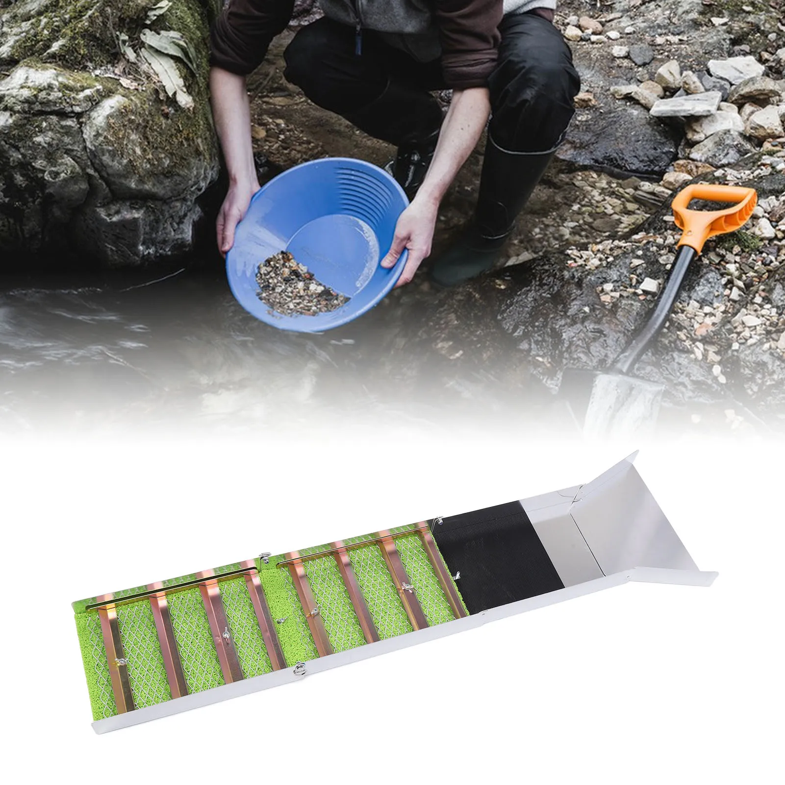 50 Inch 127cm Folding Gold Sluice Box Aluminum Alloy Gold Mining Equipment Portable Panning Prospecting Tool