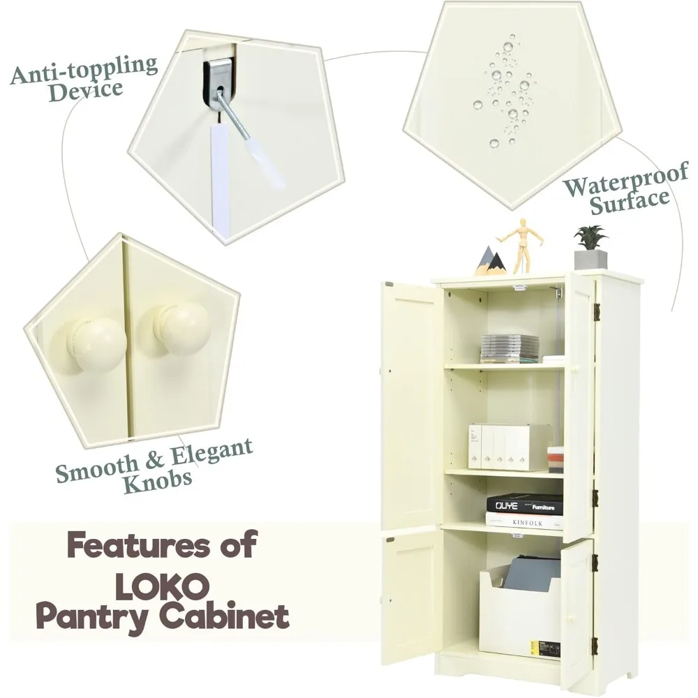 خزانة تخزين مخزن المطبخ، خزانة مطبخ حديثة مع أرفف قابلة للتعديل وجهاز مضاد للتداخل، فلو متعدد الوظائف