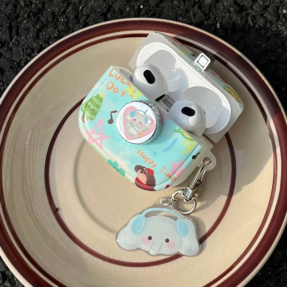 Simpatico elefante musica pendente rimbalzo magnetico interruttore aperto custodia per auricolari per Apple AirPods 1 2 3 Pro Air Pods Pro 2nd Luck Cover