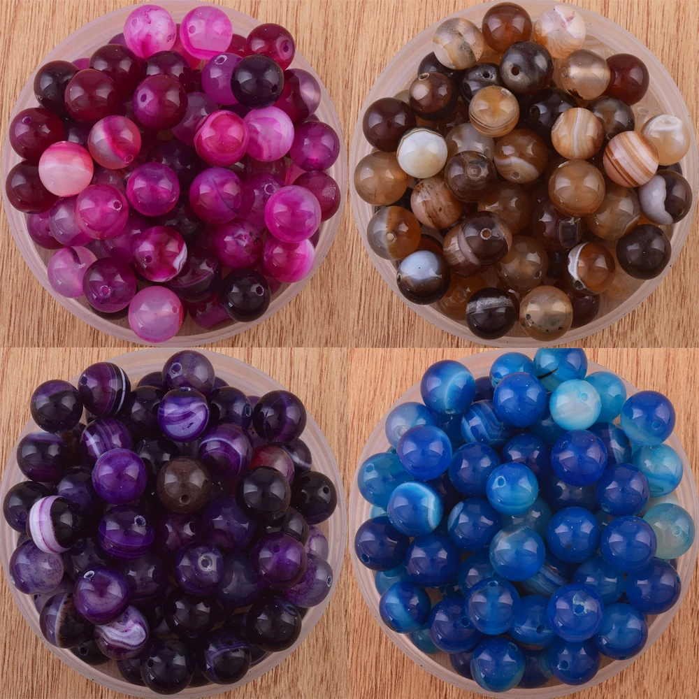 8mm 10mm Round Beads Striped Agate Natural Gemstone DIY Bracelet Necklace Jewelry Making Spaced Loose Beads Accessories