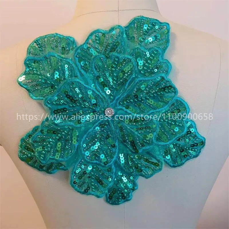 24CMX21CM, 22 Farben. Mehrschichtige bestickte, perlenbesetzte Pailletten-Großblumen, DIY-Kleidung, Mantel-Brustblume, Dekorations-Applikation. – Detail 4
