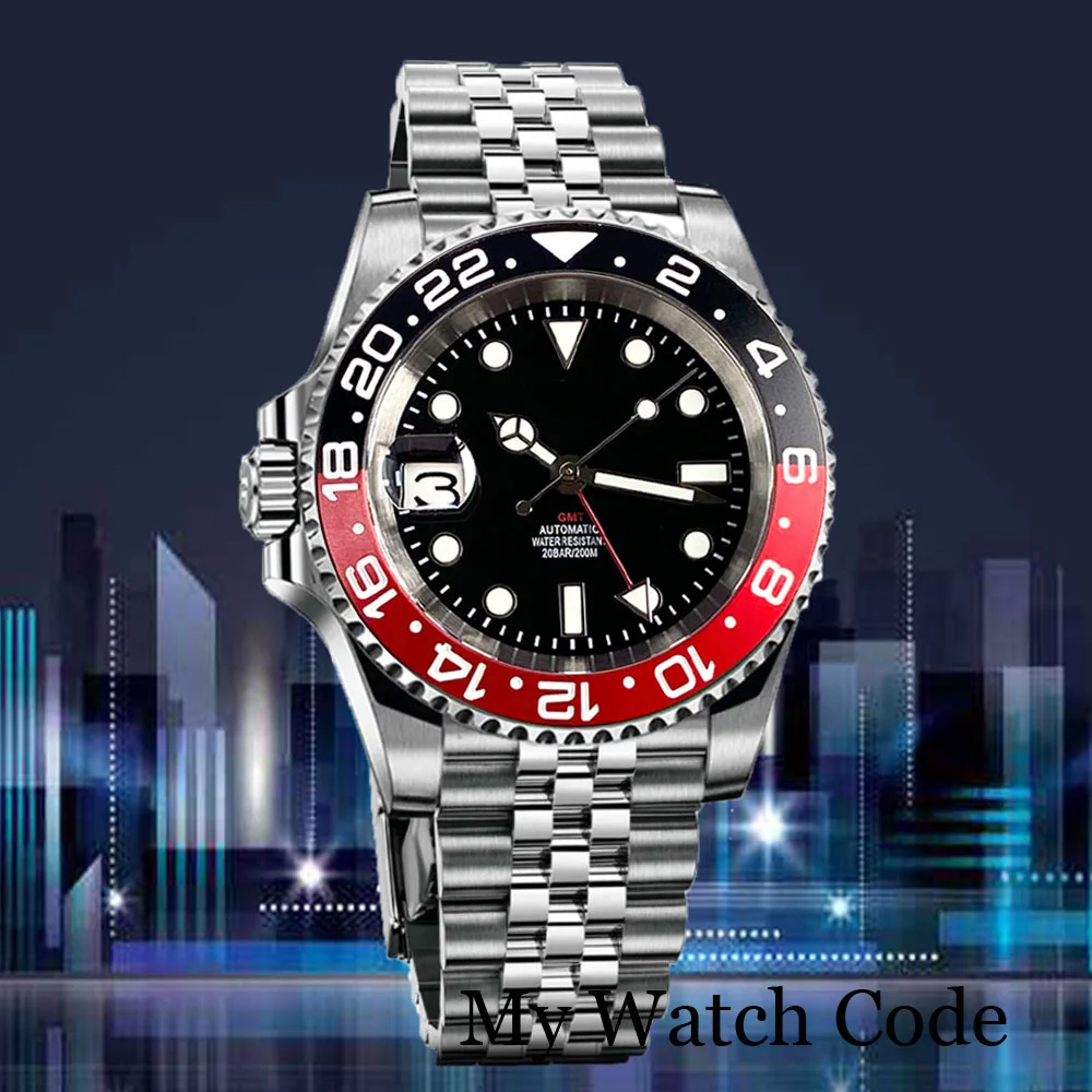 Steel Left-Hand NH34 GMT Dive Mechanical Men Watch Tandorio Business Dual Time 904L Bracelet 9 o clock Date Prefessional Clock