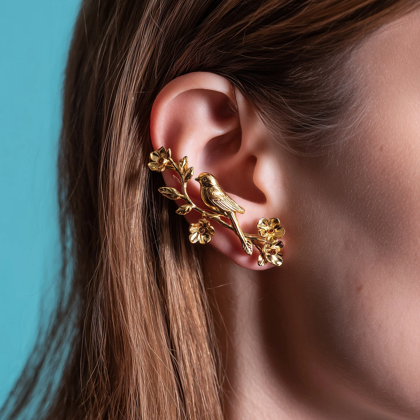 Luxuriöse Dreidimensionale Vogel- und Blumen-Ohrstecker aus Kupfer für Damenschmuck, Geeignet für Partys