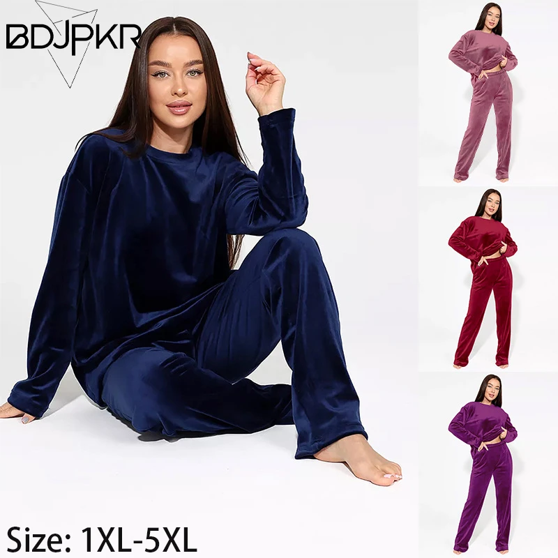 

Autumn And Winter High-End Soft Gold Velvet Pullover Long Sleeved Pants Two-Piece Casual Sleepwear For Women YCF