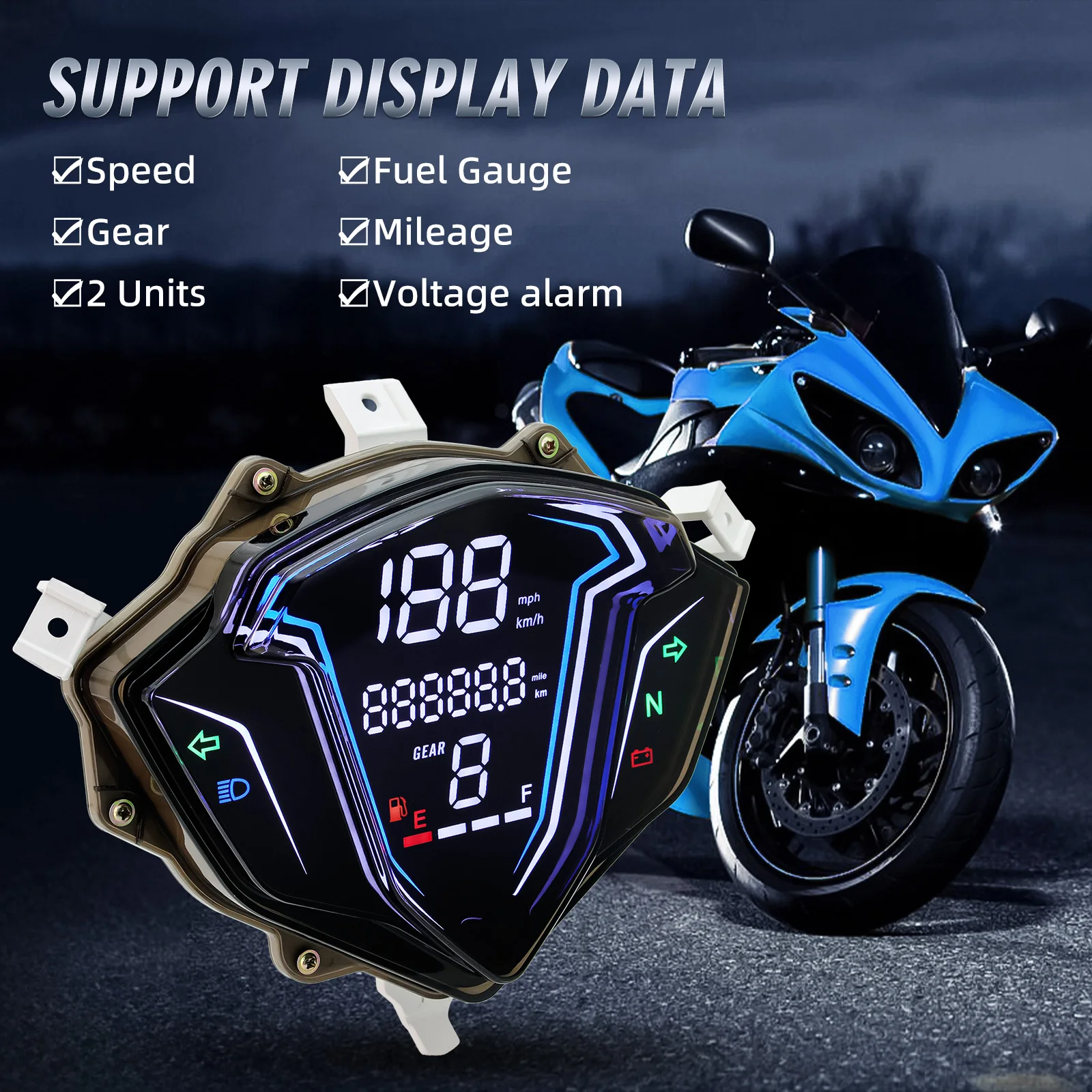 New Motorcycle Instrument MPH KMH Speed Meter Gear Mileage Fuel Gauge Voltage Gauge Waterproof LED Panel For YAMAHA SRL115 FI