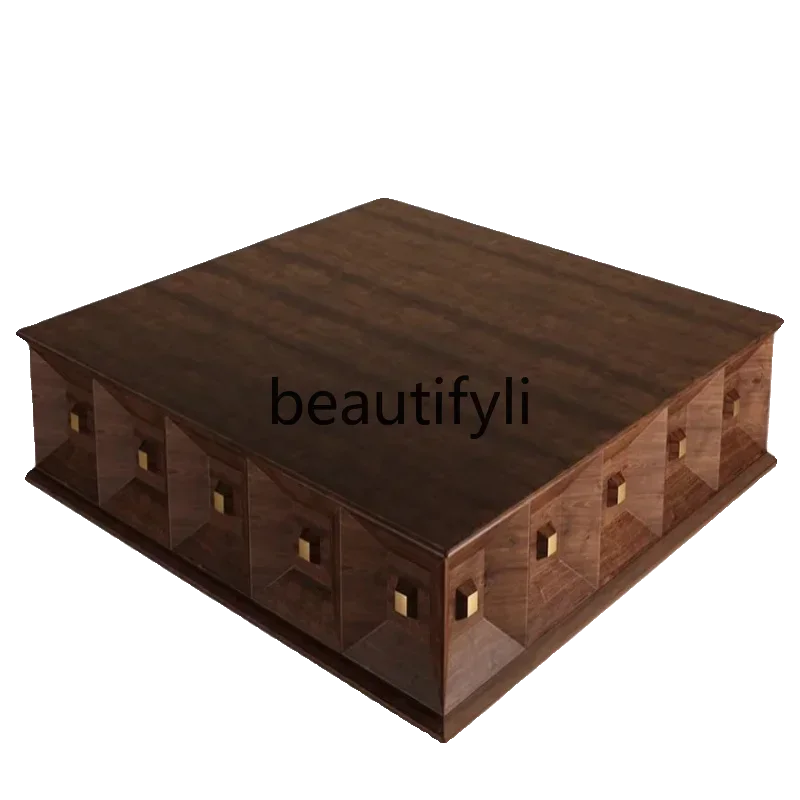 

Итальянский светлый роскошный квадратный журнальный столик из цельного дерева, средний и древний журнальный столик в стиле ретро из орехового дерева