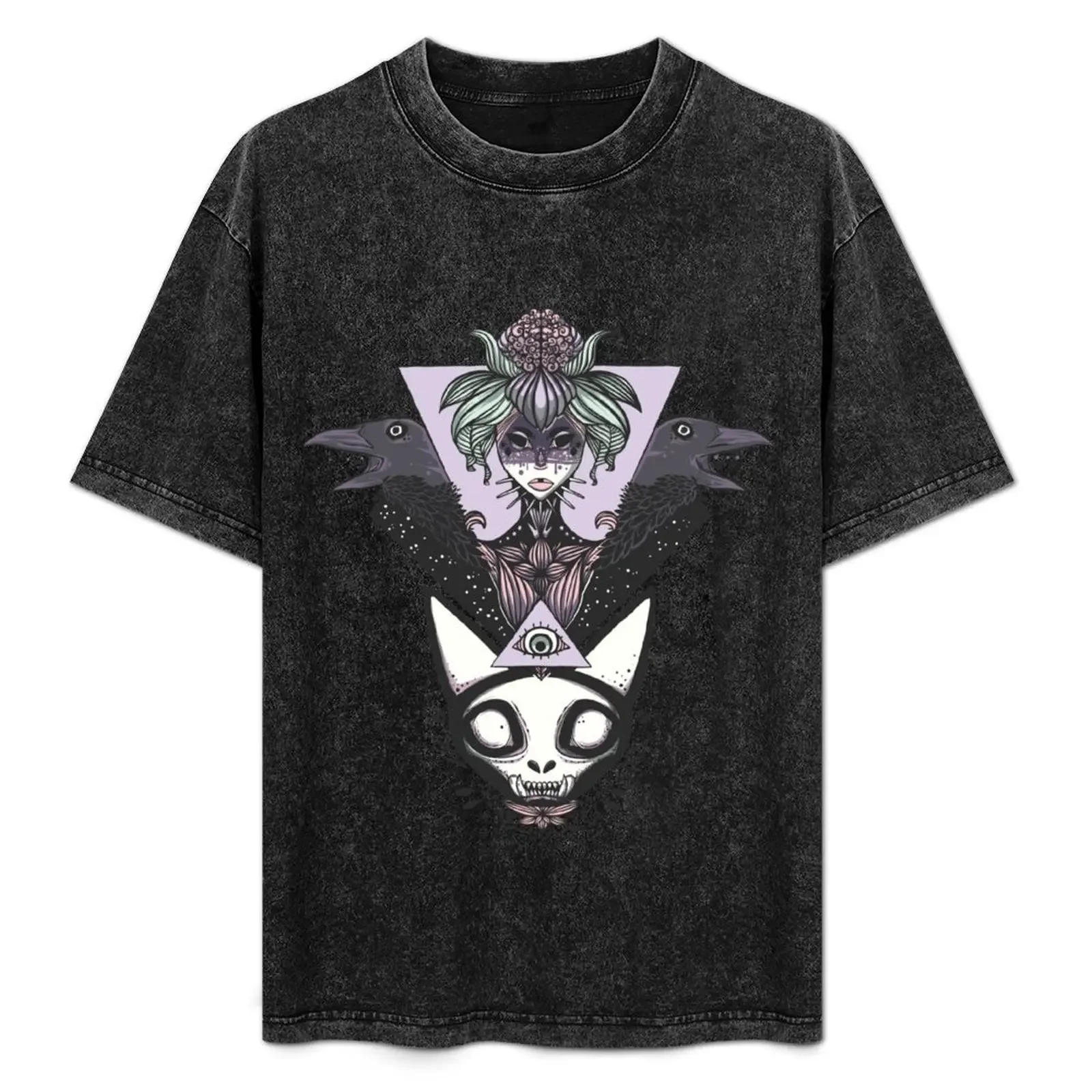 Camiseta con diseño de bruja, cuervos, calavera de gato y ojo que todo lo ve de la Providencia, camiseta deportiva de verano de secado rápido