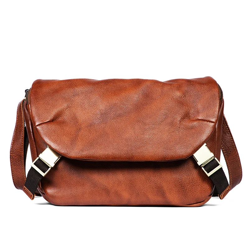 Functional Messenger Bag MEN\'S Ins Tide Leather Shoulder Bag Retro MEN\'S Casual Vegetable Tanned Leather Messenger Bag