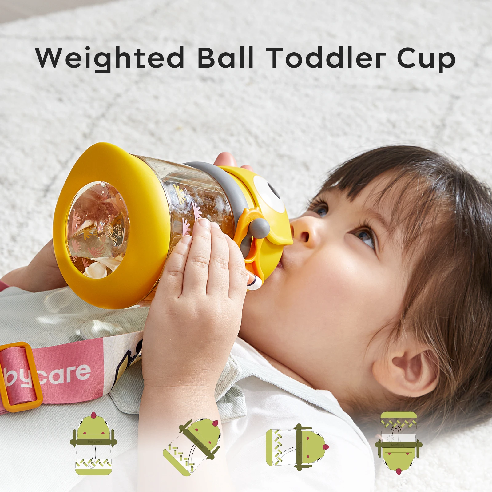 Bc Babycare 150/300ml  Baby Straw Cups With Gravity Ball 360° Drinking Water Bottles Leak-proof Dinosaur Shape Handle Cup