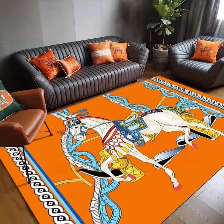 Fashion Ethnic Frame Carpet Horse 3d Printing Rectangle Room Rug Black Green Orange Living Room Bedroom Bedside Floor Table Mat