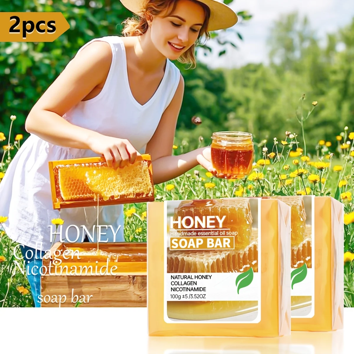 

2 шт./медовое увлажняющее коллагеновое мыло, никотинамидное мыло для очистки кожи, мыло для рук, насыщенная пена, легко смывающееся, отельное мыло