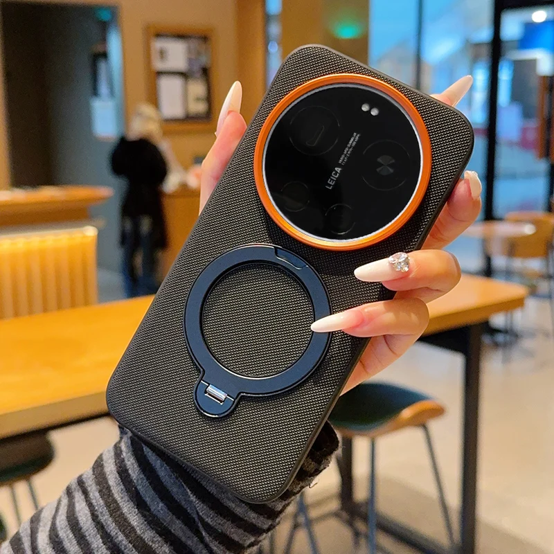 

For Xiaomi 17 Ultra Case ELVEV Magnetic Luxury PU Leather Anti-fall with Rotatable Ring Stand Phone Cover