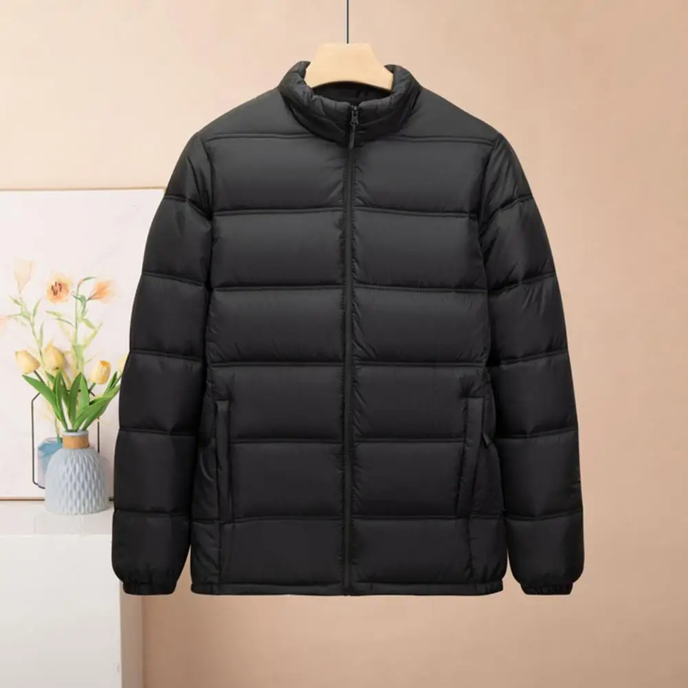 ソリッドカラーコートメンズ暖かいコットンコートスタンドカラー長袖ポケット付きソリッドカラー厚みのあるアウターウェア冬用ジッパー