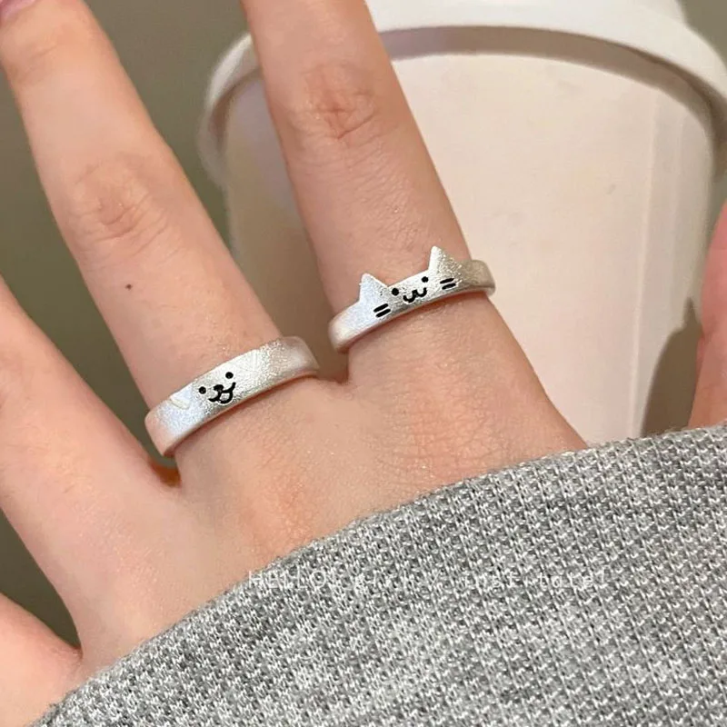 

2pcs Cat Dog Animal Couple Ring for Women Men New Fashion Statement Cute Lover Rings Valentine's Day Party Trendy Jewelry Gifts