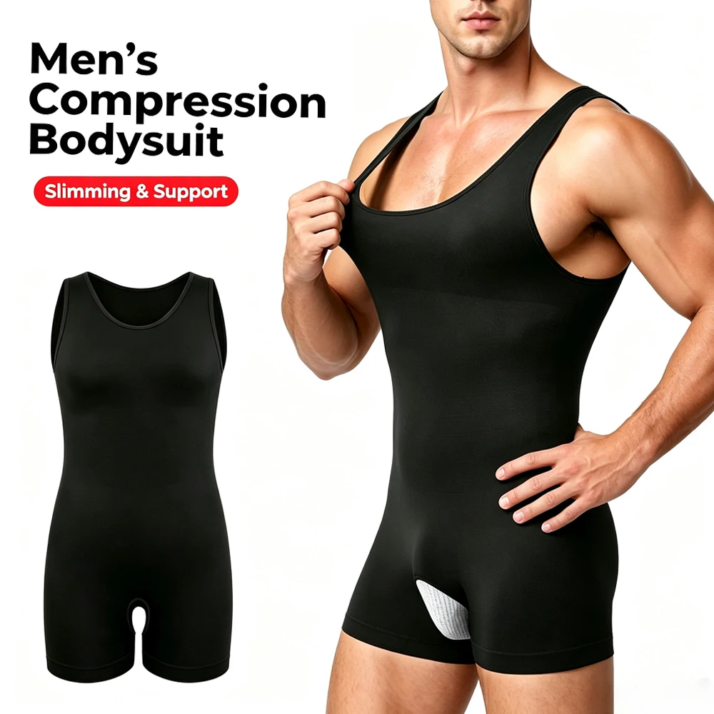 1PC Sleeveless Full Body Shaper for Men,Tummy Control Seamless Fajas Bodysuit,Slimming Compression Underwear for Daily & Fitness