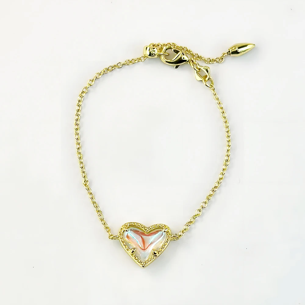 VKVVA Fashion Jewelry Ari Heart Gold-plate Delicate Chain Bracelet for Women, Unique Gifts