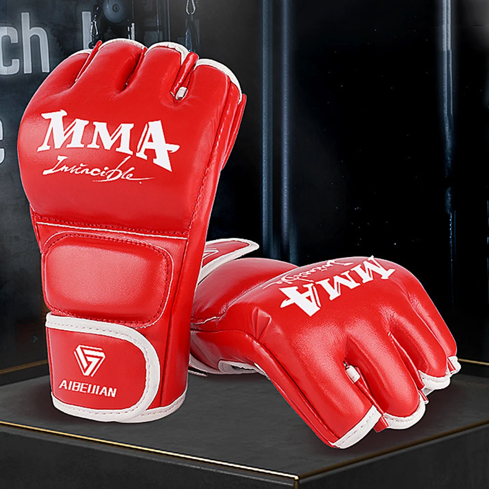 

Half Finger Kickboxing Protective Gloves Wearable PU Hand Protective Gloves Tear Resistant Breathable Sports Equipment