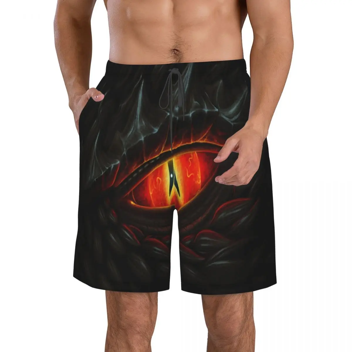 Swimwear Mens Swim Shorts Beach Swimming Trunks Glowing Red Eye Of Black Dragon Painting Swimsuit Surf Board Bathing Suit