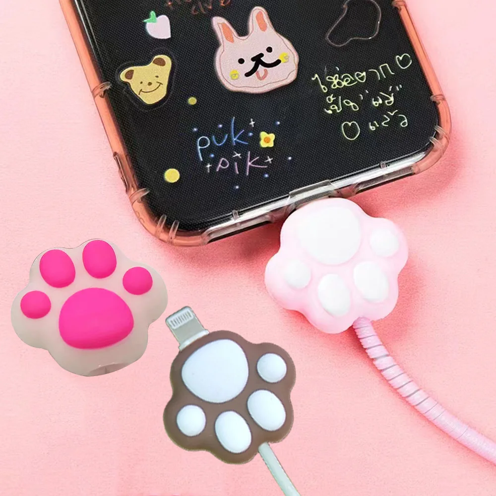 1Pcs Kawaii Cat Paw Cable Organizers Cartoon USB Cord Saver Cover Charger Line Protector Office Supplies Accessories Gifts