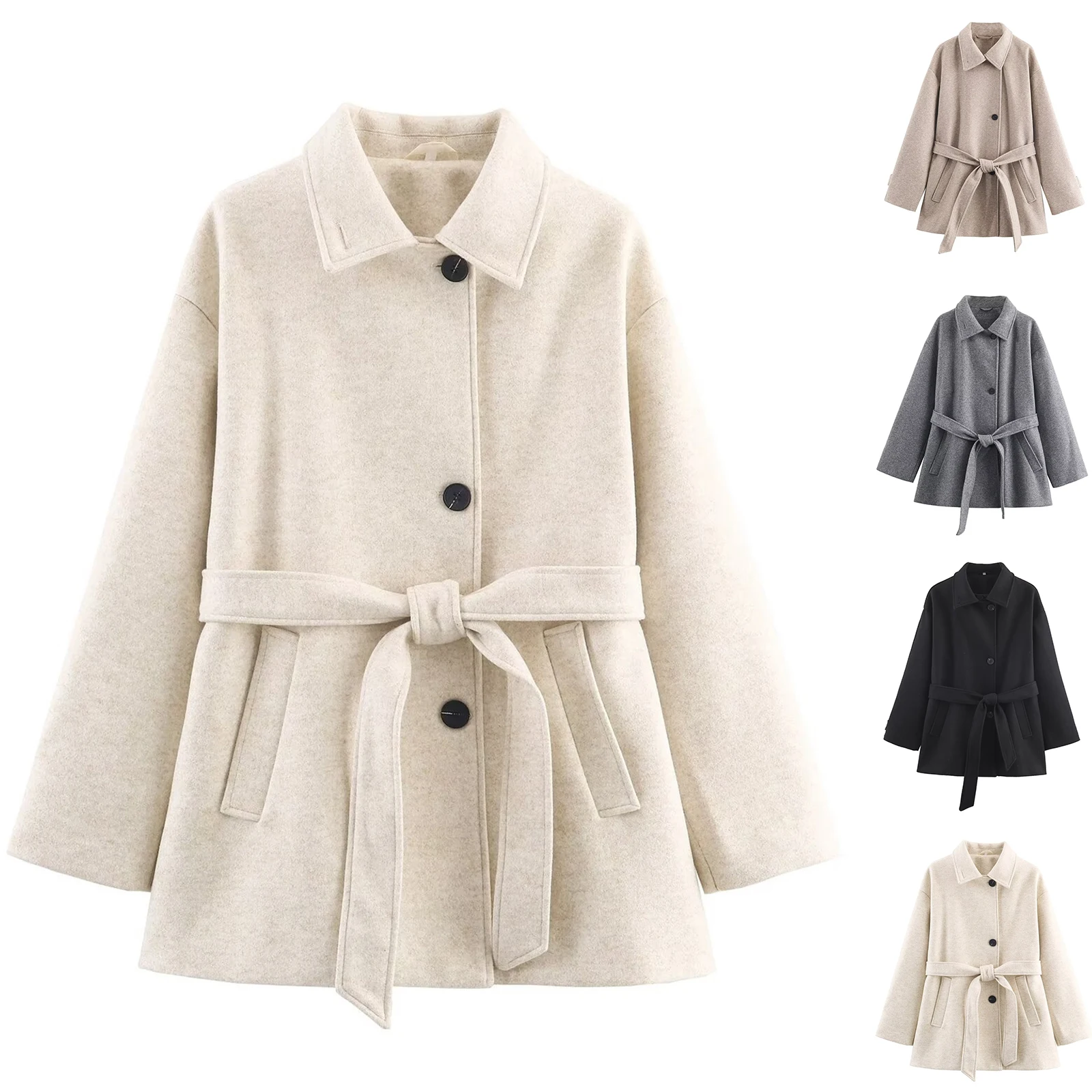 

Женское модное пальто с длинными рукавами, однотонное, двухслойное, с воротником, мягкое пальто, осенне-зимние пальто, модная женская уличная одежда