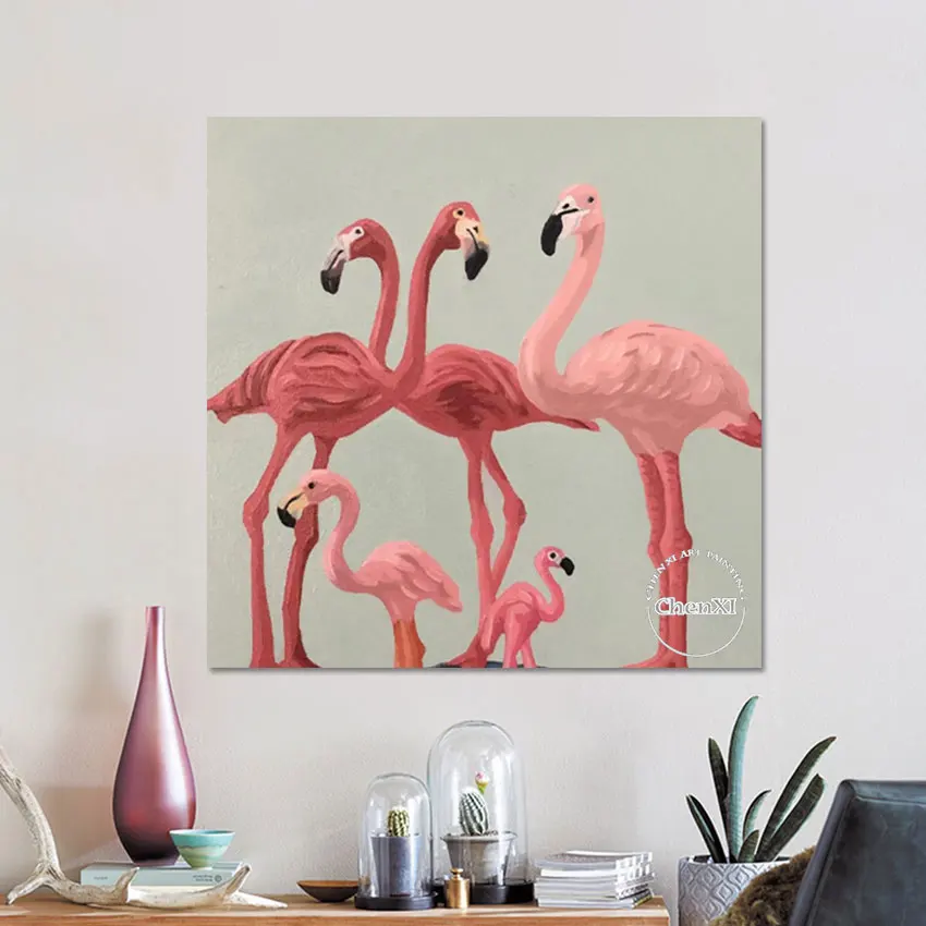 Kids Room Wall Decoration Cartoon Canvas Oil Painting Wall Decor Poster Family Red-crowned Cranes Picture Art Nordic Artwork