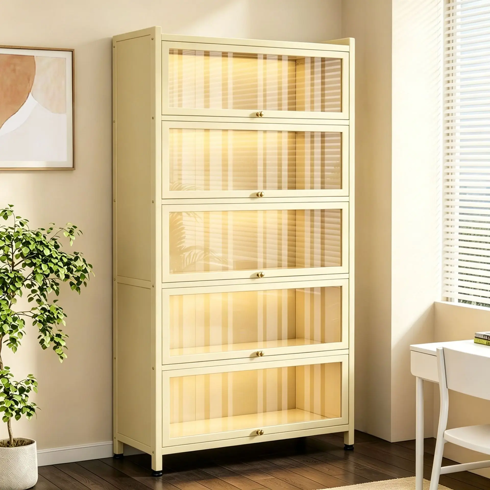 Steel bookshelf turned up glass cabinet door floor-to-ceiling bookcase dust-proof figure display cabinet pain cabinet iron