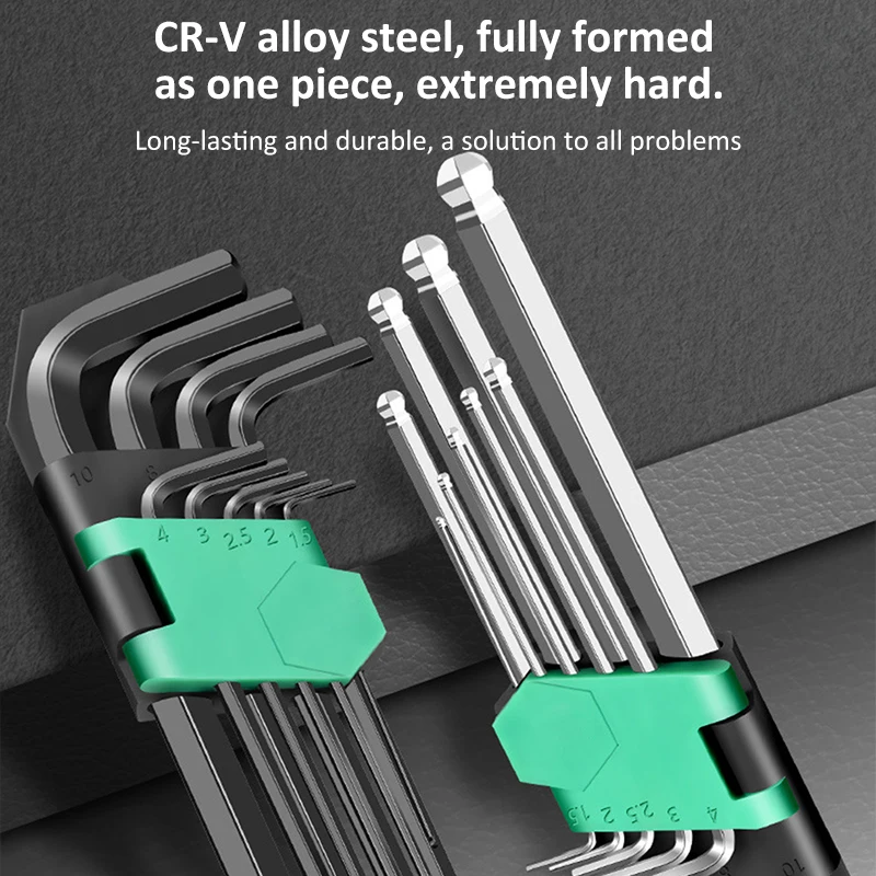 9Pcs Hex Wrench Set L Type Allen Key Set 1.5-10MM Hexagon Flat Ball Torx Star Head Spanner Screwdriver Set Household Hand Tools