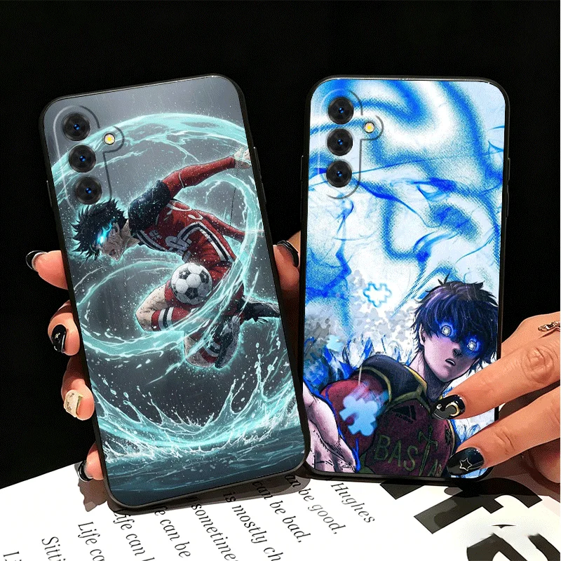 Blue L-Lock Isagi Yoichi Silicone Phone Case for Samsung A17 A16 A15 A14 A13 A57 A56 A55 A54 A53 A37 A36 A35 A34 A33 A27 A26 A25