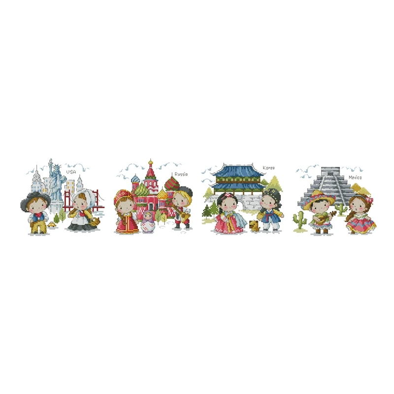 Cross-stitch set: A stress-relieving hand-embroidery material package for a journey around